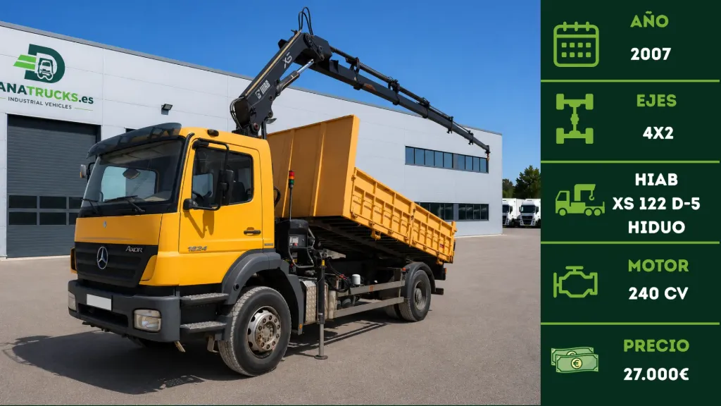 [CAM-00047] Mercedes Atego 1824 Volquete + Grúa HIAB XS 122 D-5 HIDUO  2007 | DanaTrucks.com